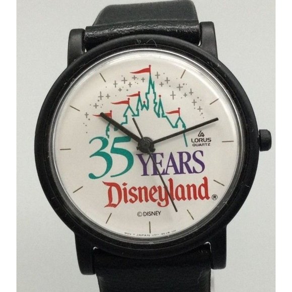 Lorus Disney 35 Years Disneyland Collectible Watch Women Black Tone Leather Band